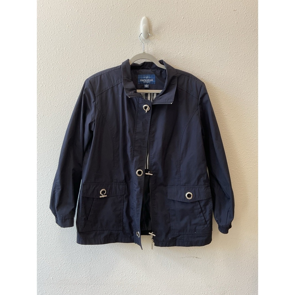 Mackintosh New England Jacket Womens' Navy Lightweight Rain Coat Silver Large